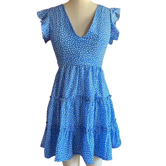 Womens Dress Size Small Blue Ruffles Summer Girly Cottage Garden Party Vacation - Picture 1 of 8